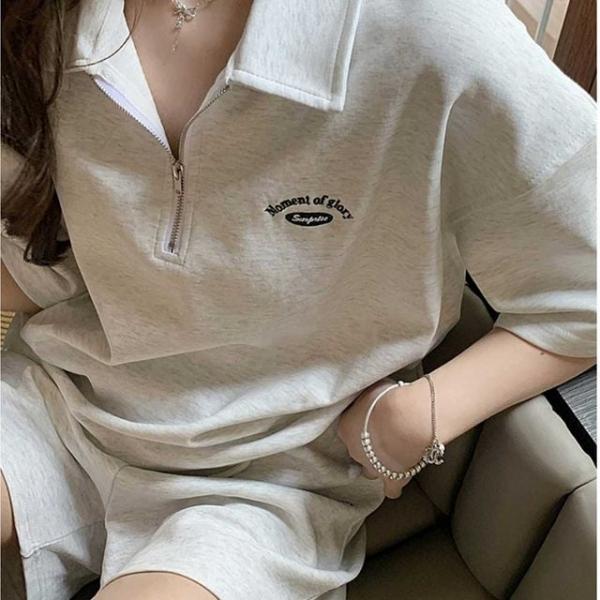 공항 패션 밴딩 반바지 카라 반집업 반팔 츄리닝 세트