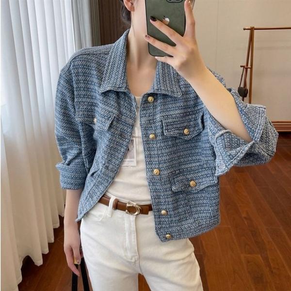 디얼 데님 트위드 금장쟈켓
