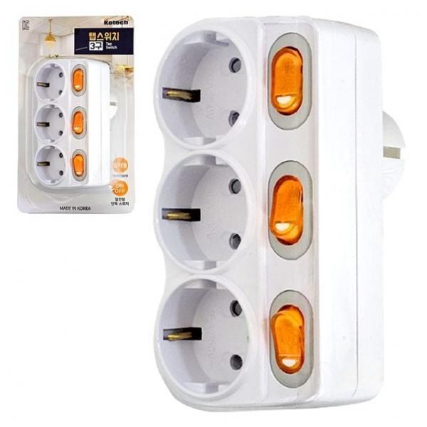 코텍 탭스위치 3구 (E-6433) 절전 개별 멀티탭 플러그
