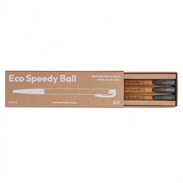 동아 에코 스피디볼 3본입 볼펜 0.5mm 흑색 3개입 세트 우드 환경
