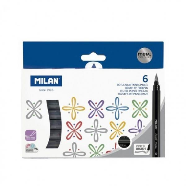 밀란 브러쉬 펜 메탈릭 6색 세트 붓펜 컬러
