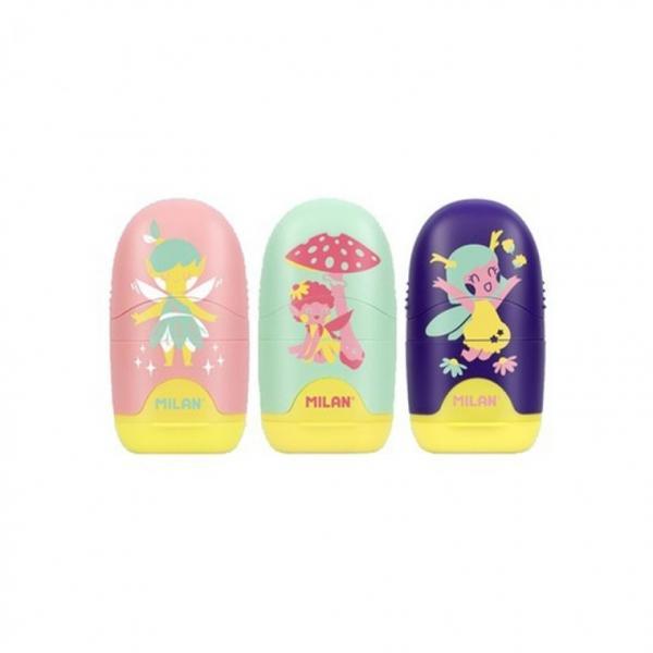 밀란 캡슐 연필깎이 + 지우개 페어리테일 멀티필기구 컬러 랜덤