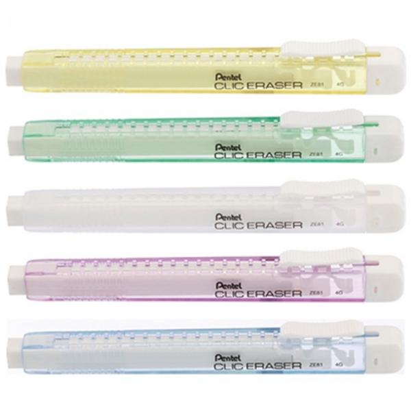 펜텔 필기구 지우개 스틱지우개 클릭이레이져 ZE81 클리어 색상