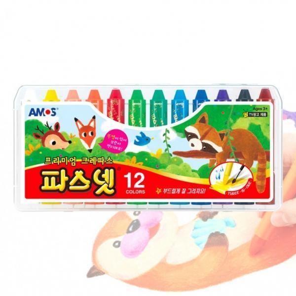 아모스 크레파스 펜타입 파스넷 세트 12색