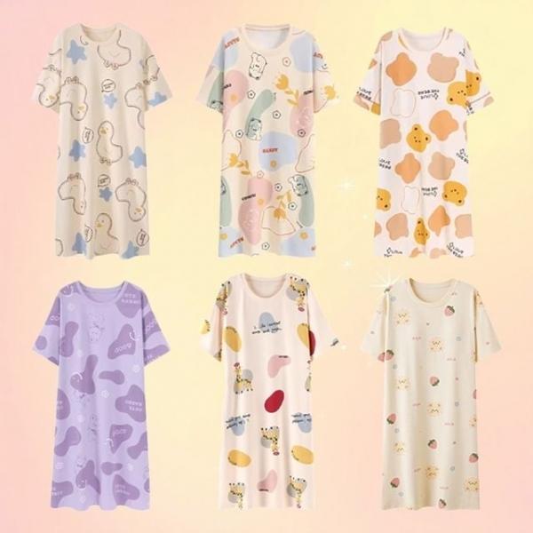 루즈핏 롱 원피스 홈웨어 홈드레스 반팔 잠옷 파자마