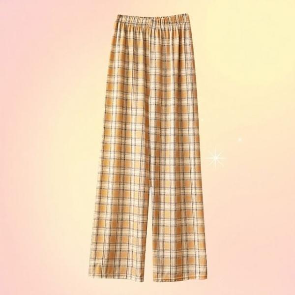 통넓은 체크무늬 홈웨어 밴딩바지 루즈핏 여름바지