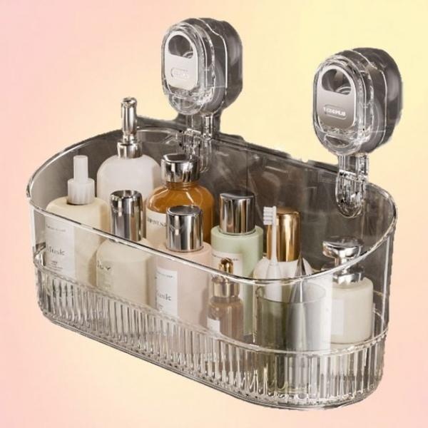 흡착 투명 아크릴 욕실 정리 수납 바스켓 하단 물빠짐