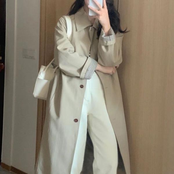 여성 2컬러 체크 소매 포인트 가을코트  DHH-L19