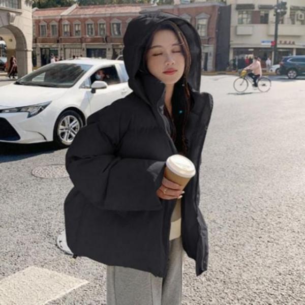 겨울아우터 경량 하이넥 패딩점퍼 후드 숏 여성 2컬러 후드 겨울 패딩 숏 여성