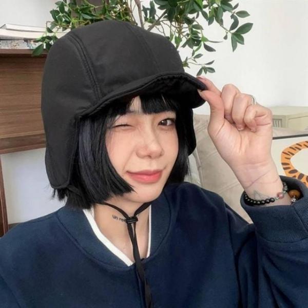 여성겨울 캡 귀도리 사이즈조절 블랙 패딩군밤모자 귀달이 방한 군밤 털 볼캡 여자 방한 패딩 귀달이 여성