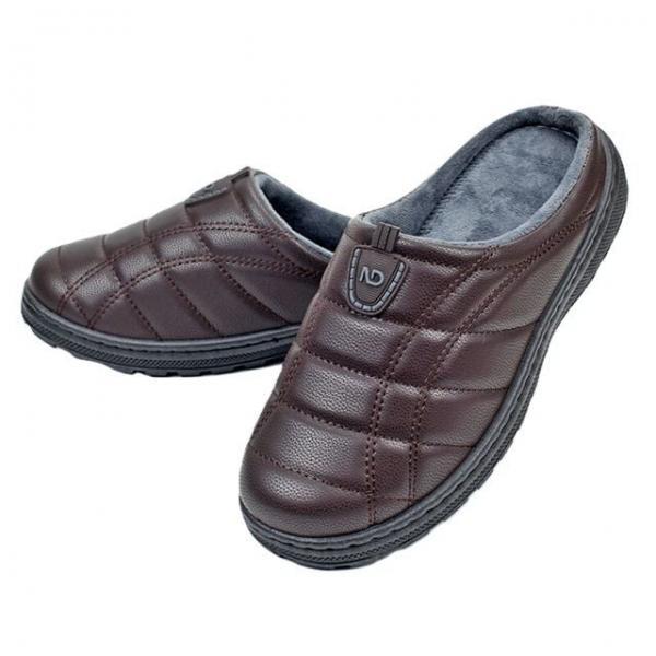 사무실 실내외겸용 털 뮬 슬리퍼-브라운 미끄럼방지 푹신한 겨울 방한용