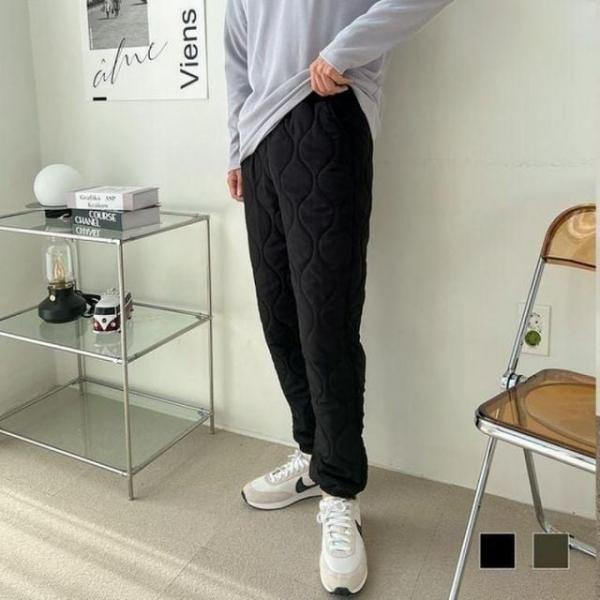 누빔 코타남자 조거 패딩바지 유니크 방한바지 패딩바지 여자 기모바지 여성