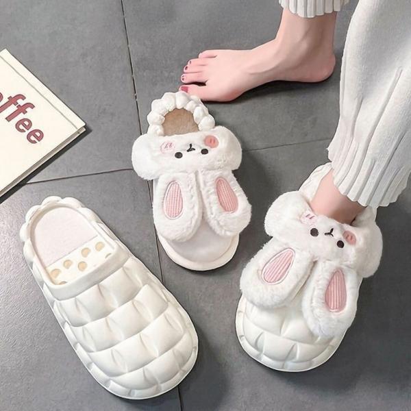 여성겨울슬리퍼 뽀글이슬리퍼 푹신한 토끼슬리퍼 방한
