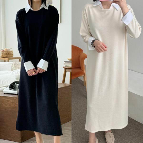 라렌 아이보리 여성 빅사이즈 셔츠 롱 원피스 임부복 임산부 정장 77사이즈 88사이즈 셔츠형 하객 정장 (#복사) (#복사)