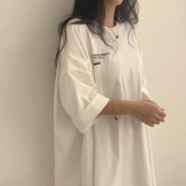 라렌 77 88 빅사이즈 화이트 면 롱티 7부소매 여성 임부복 루즈핏 오버핏 임산부옷 66 면티