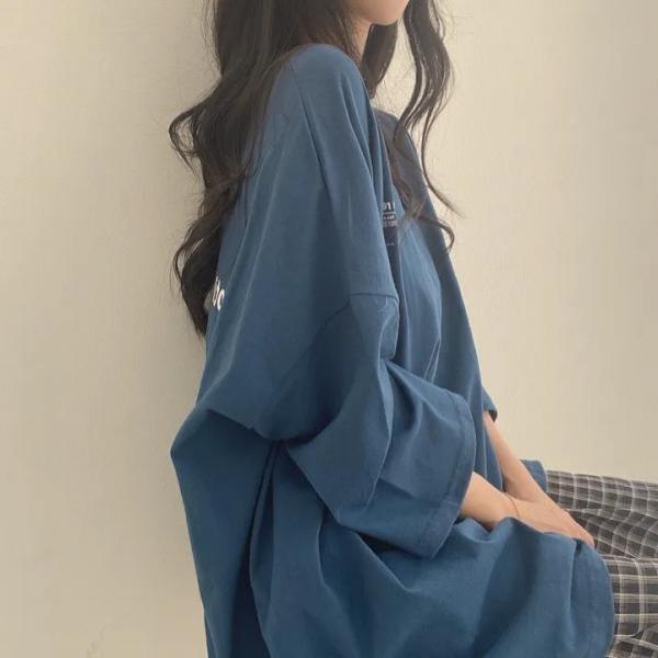 라렌 77 88 빅사이즈 네이비 면 롱티 7부소매 여성 임부복 루즈핏 오버핏 임산부옷 66 면티