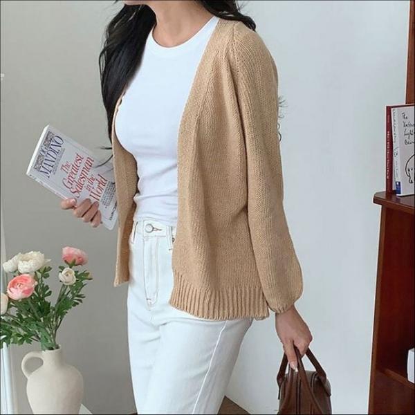 여성 베이직 긴팔 니트 노버튼 가디건 체형커버 간절기 루즈핏 2색