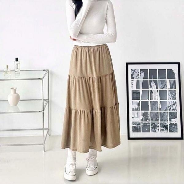 여성 골덴 밴딩 스커트 캉캉 롱치마 코듀로이 롱치마 3색