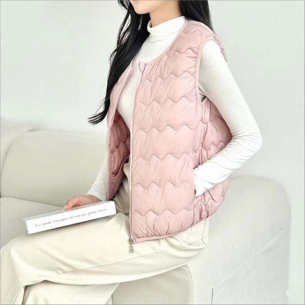 여성 라운드넥 패딩조끼 누빔 베스트 퀼팅 이너 경량쪼끼 5색