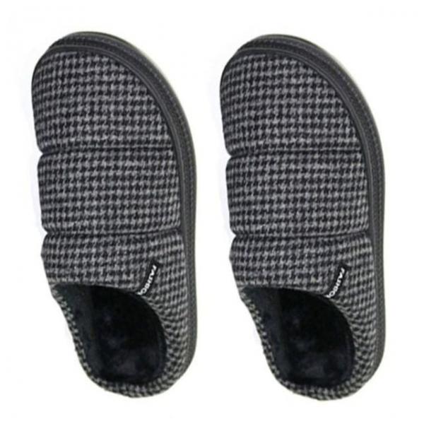 체크 방한 털슬리퍼 그레이 1P 거실 사무실 신발 실내 화 가정용 겨울 사무실 가정용 겨울 털실내화