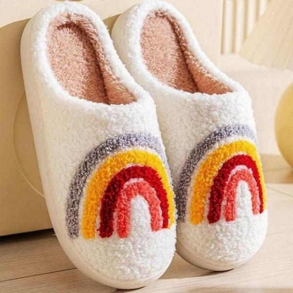 실내화 겨울 실내화 털실내화 무지개 털 실내 방한 슬리퍼 겨울 실내화 거실 털 실내화 털 겨울 거실