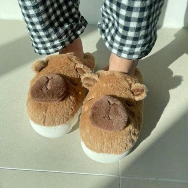 슬리퍼 데이 카피바라털실내화 동물 기본 보온 겨울 슬리퍼 실내화 사무실 털 슬리퍼 털 실내화 사무실