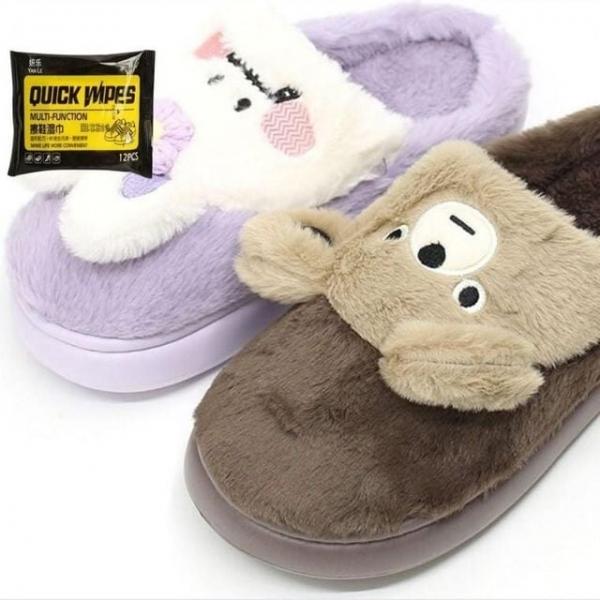 캐릭터 털슬리퍼 남여 겨울 털실내화 세정티슈 세트 털슬리퍼 방한 여자슬리퍼 사무실슬리퍼 털신발 실내