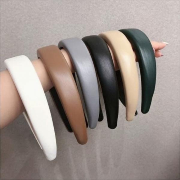 인조 가죽 헤어밴드 넓은 와이드 머리띠 6색 클래식