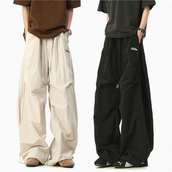 남성 허리밴딩 스트링 바지 파라슈트 팬츠 와이드핏 2색
