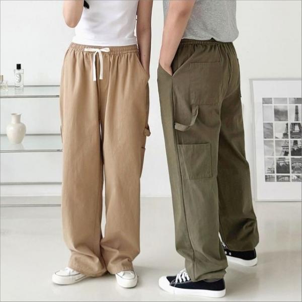 남성 여성 와이드핏 일자 카고 팬츠 편한 밴딩바지 5색
