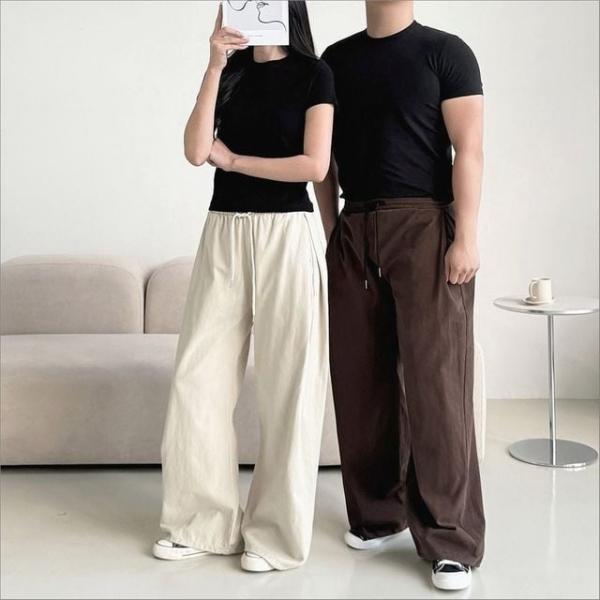 옆라인 핀턱 와이드핏 일자팬츠 밑단 스트링 조거바지 4색