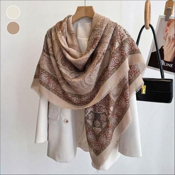 여성 린넨 사각 숄 스카프 페이즐리 패턴 빅사이즈
