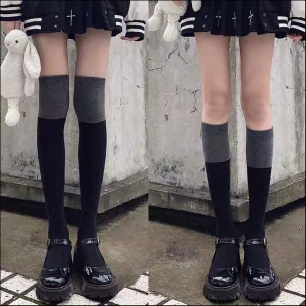 그레이 투톤 배색 오버니삭스 타킹 니삭스 롱양말
