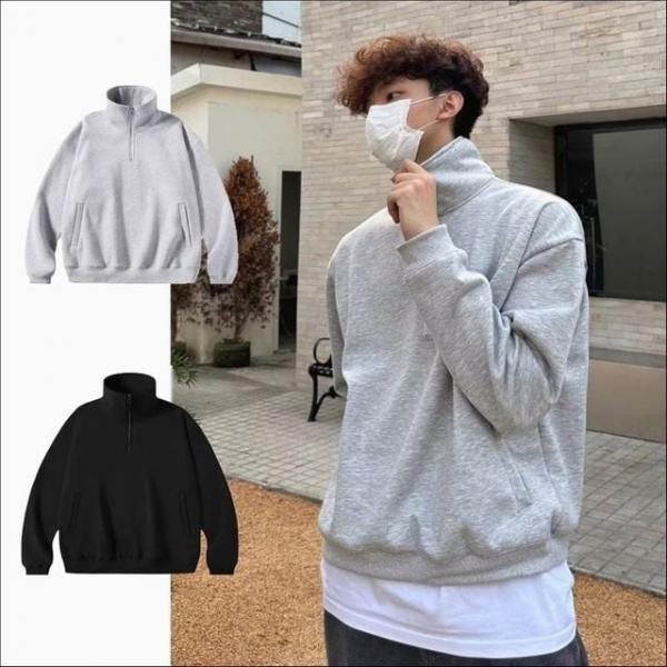 남성 데일리 반집업 맨투맨 긴팔 하프집업 베이직 티셔츠