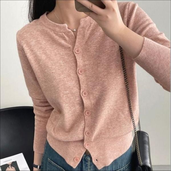 여성 소프트 울캐시 버튼 니트 가디건 라운드넥 4색
