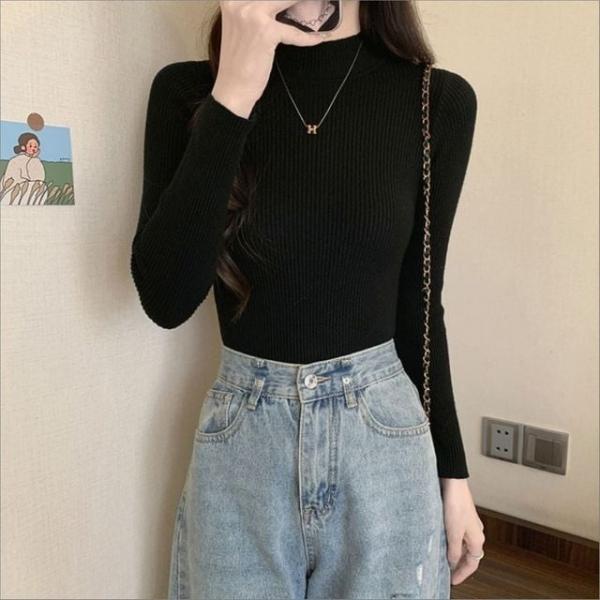 여자 골지니트 반목 하프넥 긴팔 슬림핏 이너티 3색