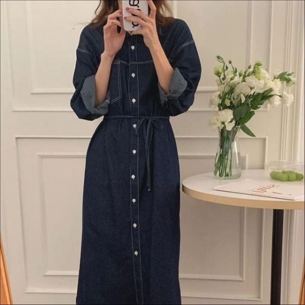 여성 데님 롱원피스 루즈핏 허리벨트 청원피스
