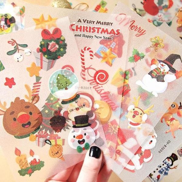 크리스마스 산타 눈사람 트리 데코 스티커 (랜덤)