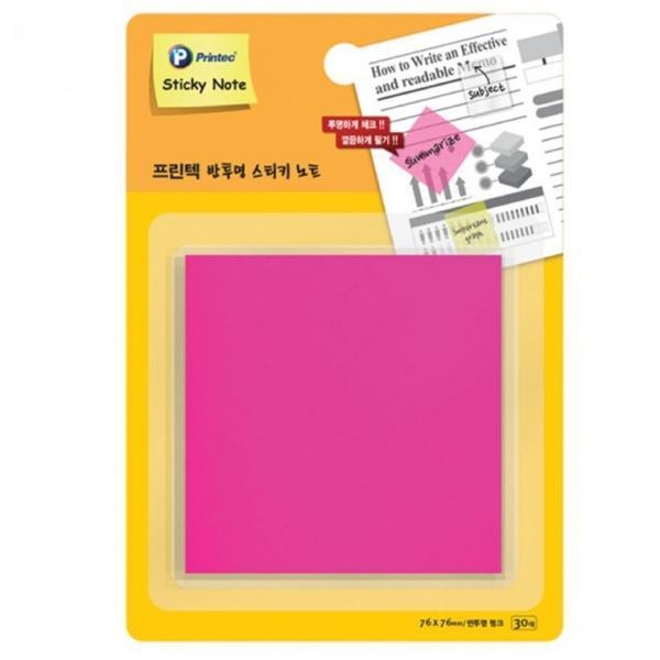 프린텍 CL7676P 반투명스티키노트 핑크 30매 76x76