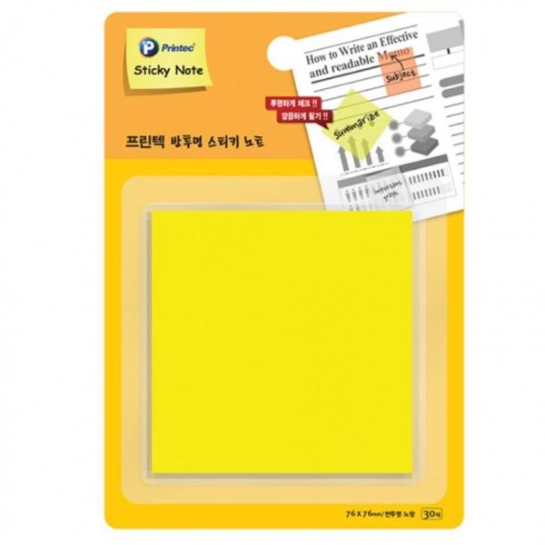 프린텍 CL7676Y 반투명스티키노트 노랑 30매 76x76