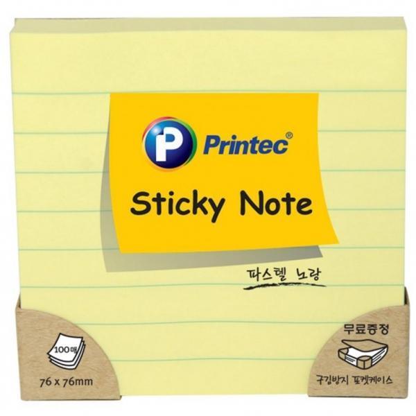 프린텍 L7676Y 라인스티키노트 노트형 노랑 76x76