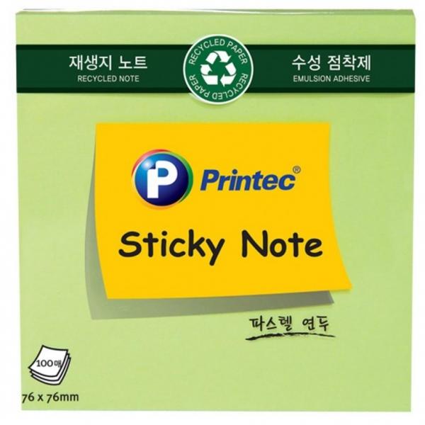 프린텍 E7676G 재생지 스티키노트 연두 76x76