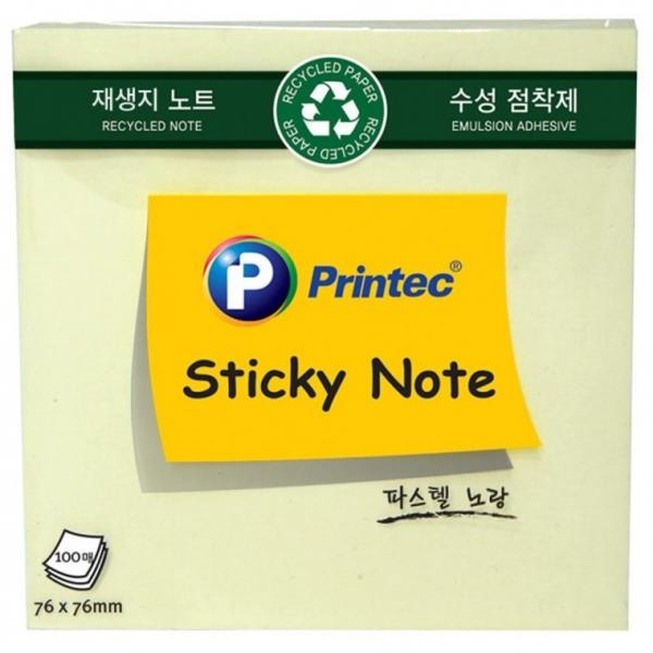 프린텍 E7676Y 재생지 스티키노트 노랑 76x76