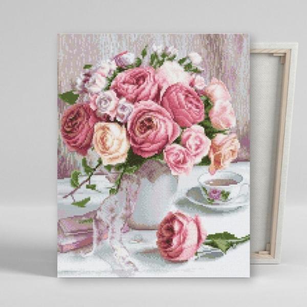 DIY 보석십자수 파스텔 장미화병 40x50