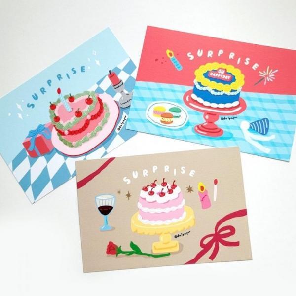 달페이퍼 서프라이즈 케이크 3종 엽서 postcard