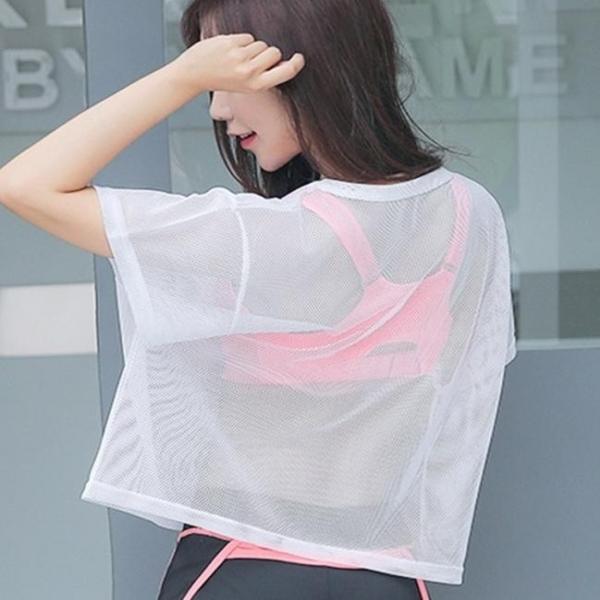 시스루 망사 티셔츠 메쉬 여성 여름 레이어드 크롭 티 여자 크롭티 메시