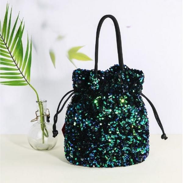 스팽글 토트백 파티룩 미니 조리 가방 다크그린