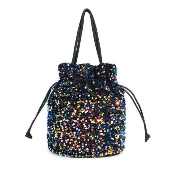 스팽글 토트백 파티룩 미니 조리 가방 다크블루