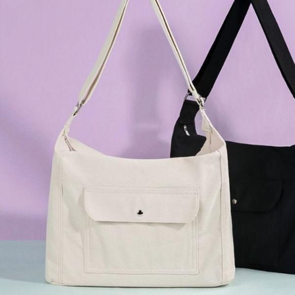 에코 숄더백 심플한 포켓 크로스 가방 아이보리