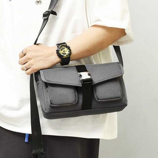 캐주얼 크로스백 투포켓 가방 그레이